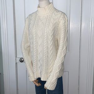 CHAPS CHUNKY CABLE KNIT MOCK NECK CREAM SWEATER